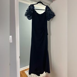 Xscape off the shoulder floral sleeve gown